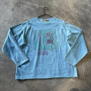 Vintage 90s Oversized Southwestern Crewneck Sweater Size XL Green Art Flash